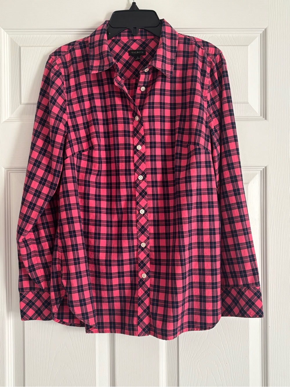 Women’s Talbots Hot Pink and Navy Plaid Button-Down Shirt